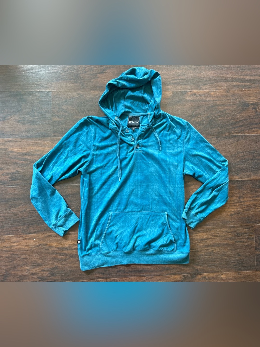 Matix Teal Pullover Hooded Builders Henley Plaid Lightweight Skater Streetwear